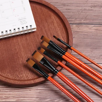 

6PCs/Set Aluminum Tube Painting Brushes Watercolor Pen Set Nylon Wool Brown Rod Birch Painting Tool Stationery DIY School Supply