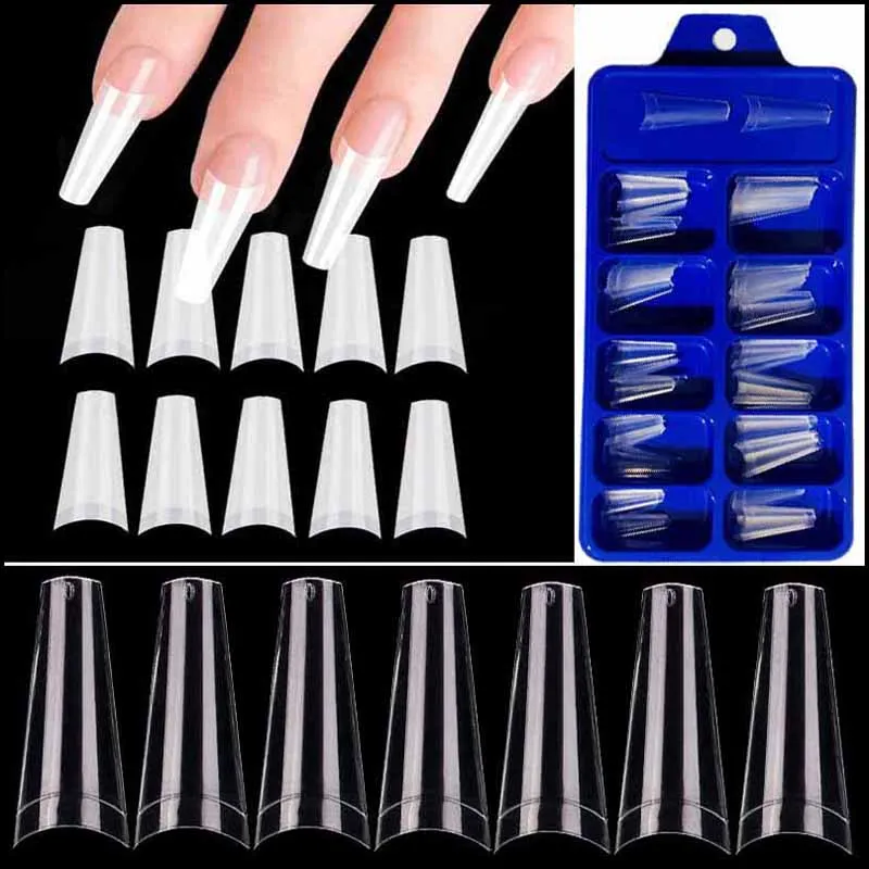 

100pcs Acrylic Extra Long Coffin Fasle Nails Art Fingernail Oval Professional Full Cover Pointed Fake Nails Manicure Half Tips