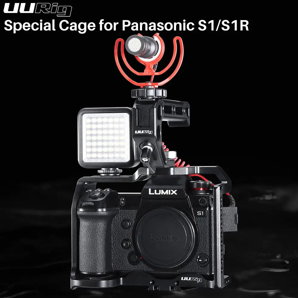 UURig C-S1 камера металлическая клетка для Panasonic DC-S1/S1R защитный корпус оболочки БЫСТРОРАЗЪЕМНАЯ пластина камеры аксессуары - Цвет: black