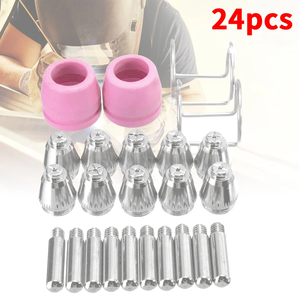 

24PCS Plasma Welding Tips Consumables Air Plasma Cutter Cutting Nozzles Electrode Tip Torch Consumable Kits For AG60 SG55