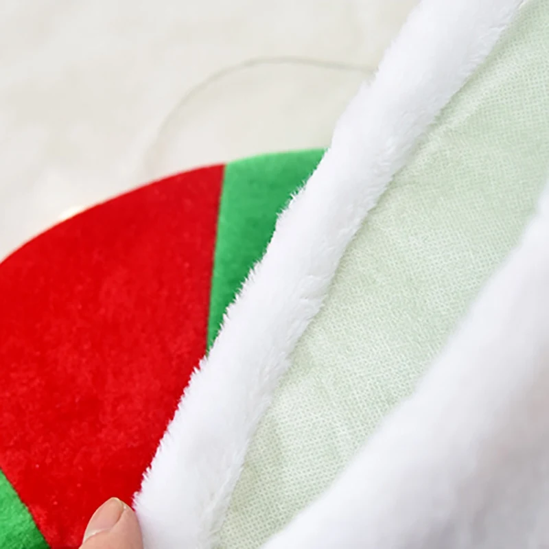 Christmas Elf Hat One Size Fits Most Adults Red Green Striped Design Non-woven Elf Hat With White Pom Poms