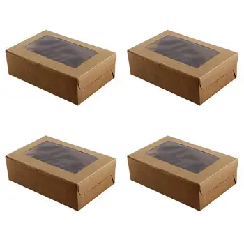

10 pcs Cupcake Box Kraft Paper Portable 6 Cavities Windowed Containers Carriers Packaging with Inserts
