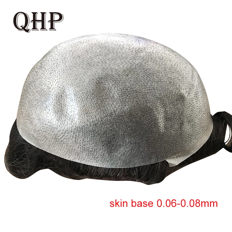 

Men Toupee 100% Human Hair Wig Indian Remy Hair System Natural Handmade Replacement Systems Full PU 0.06-0.08 mm Thin Skin
