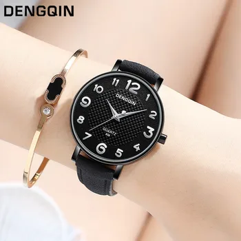 

Leather Watches Women Luxury Fashion DENGQIN Women's Crystal Stainless Steel Quartz Analog Wrist Watch reloj mujer часы женские