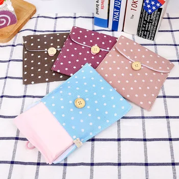 

South Korea Fresh Cotton Linen Sanitary Napkin Storage Bag Japanese Korean Fabric Cute Napkins Dispenser Bag Aunt Towel Storage