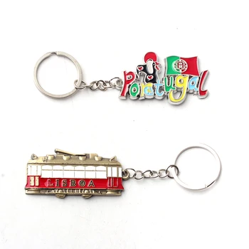 

keychain LIsboa Portugal Bus Cock Flag Metal keyring jewelry For Fans Gift