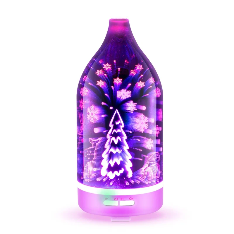 Ultrasonic Aromatherapy Oil Humidifier With Timer Setting Christmas 3D Glass Essential Oils Diffuser 7 Color Changing Nightlight