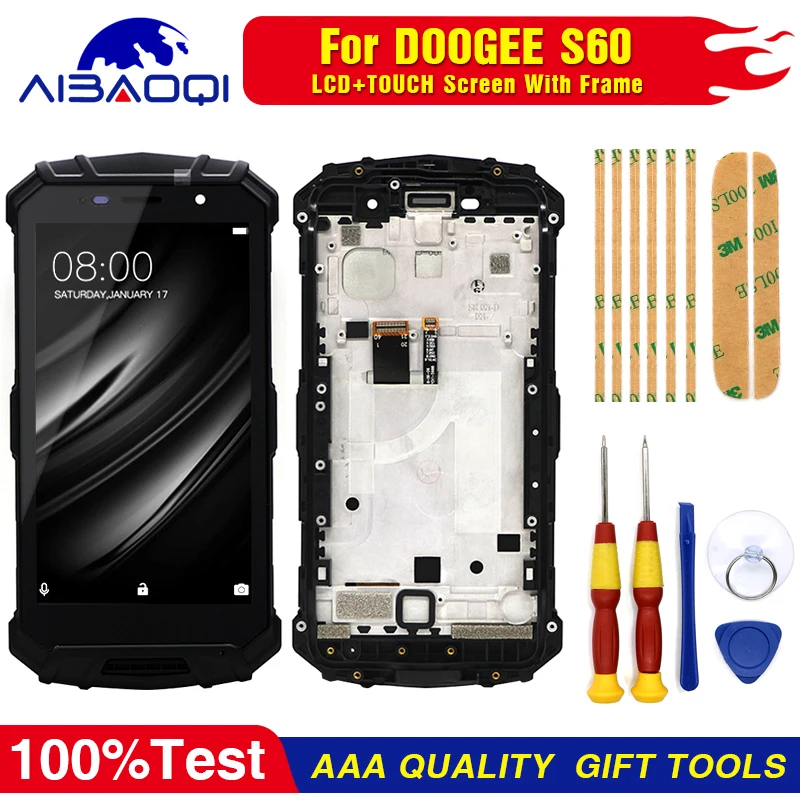 Сенсорный ЖК экран дисплей для Doogee S60 облегченный дигитайзер в сборе с рамкой