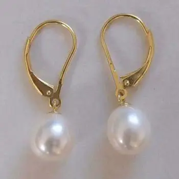 

8-9mm Natural White Akoya Cultured Pearl GP Hook Dangle Earrings AAA