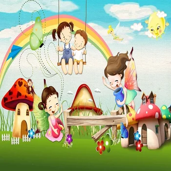 

Custom large mural 3D wallpaper Nordic modern world cartoon girl boy swing bedroom mural TV back wall decor deep 5D embossed