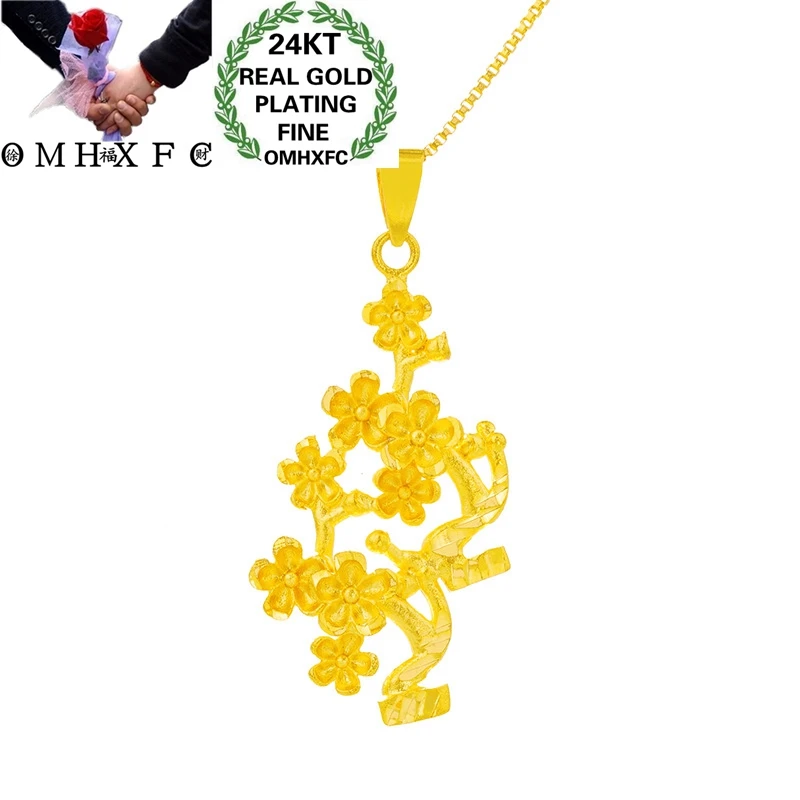 OMHXFC PN344 Европейская мода прекрасная женщина девушка Вечеринка День рождения Свадьба подарок цветок сливы Дерево 24 К золотой кулон Шарм