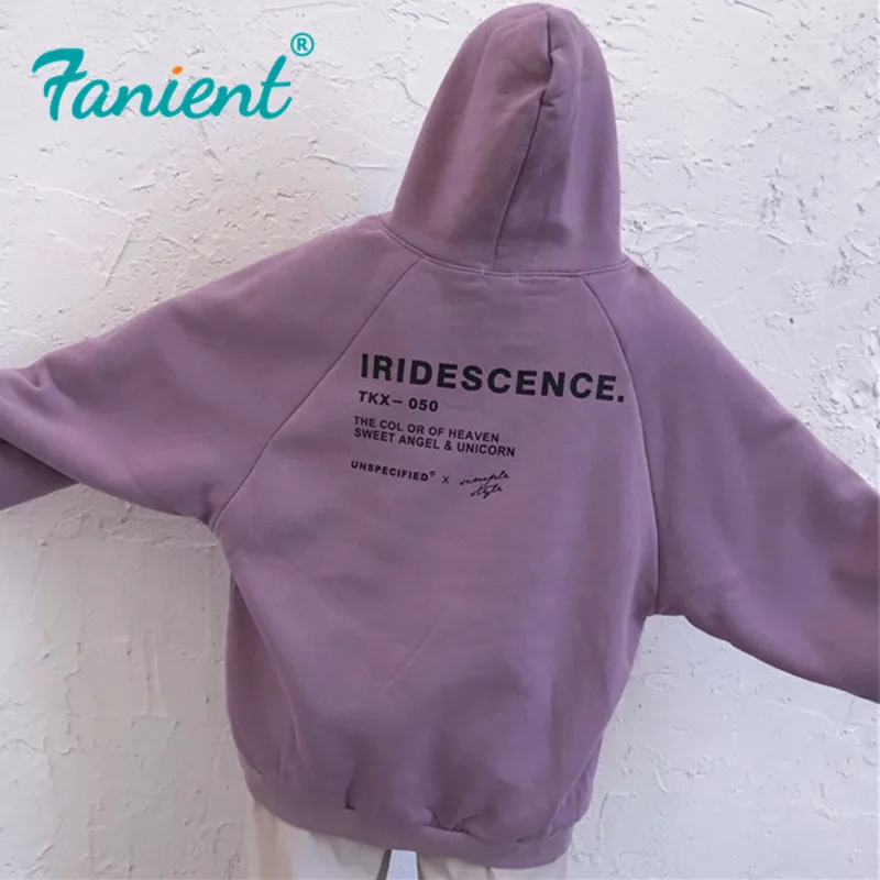 

Hoodies Women Thicker Plus Velvet Warm Soft Letter Printed Pockets Leisure Pullovers Womens Trendy Sweatshirts Oversized Loose