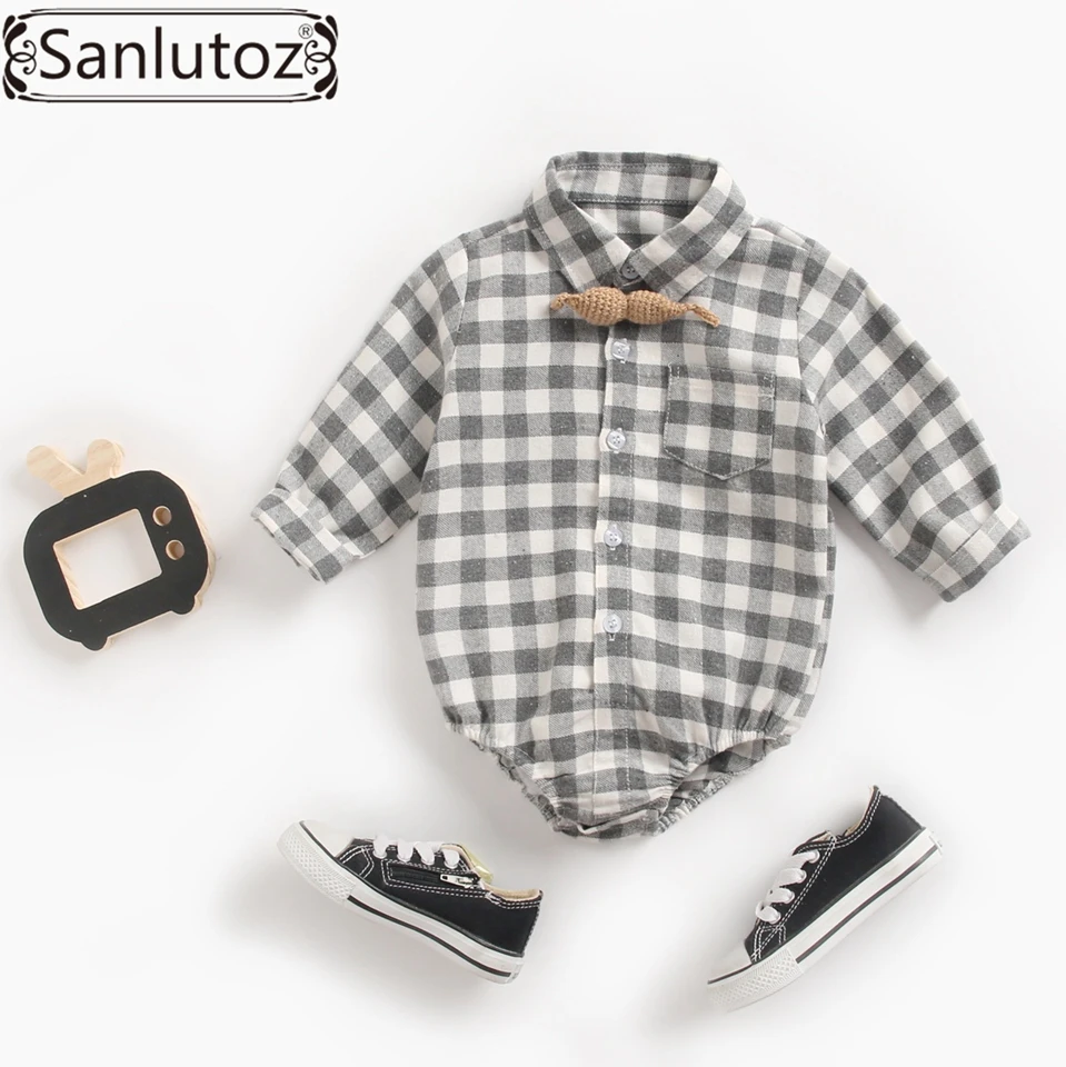 Sanlutoz/Детские боди из хлопка с длинными рукавами; одежда для малышей; Модный клетчатый Комбинезон для маленьких мальчиков; Одежда для новорожденных