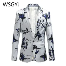 Плюс размер 5XL 6XL модный мужской Костюм приталенный Блейзер деловой повседневный костюм с принтом куртка певица пальто белый темно-синий винно-красный