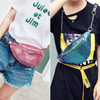 

Fashion Sequins Women Chest Bags Small Crossbody Bags For Women Belt bag Pocket Shoulder Bag Luxury Messenger Bag 2020 Summer