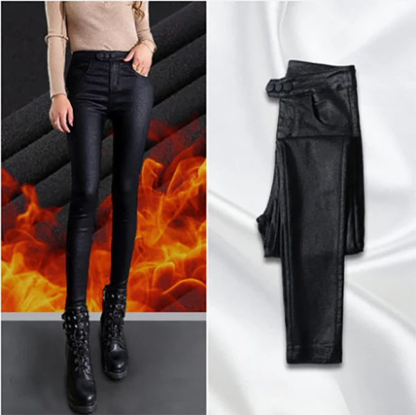 Three button2 velvet Aimsnug размера плюс с высокой талией плюс бархатные женские обтягивающие брюки карандаш осенние и зимние Новые матовые женские брюки из искусственной кожи - Цвет: Three button2 velvet