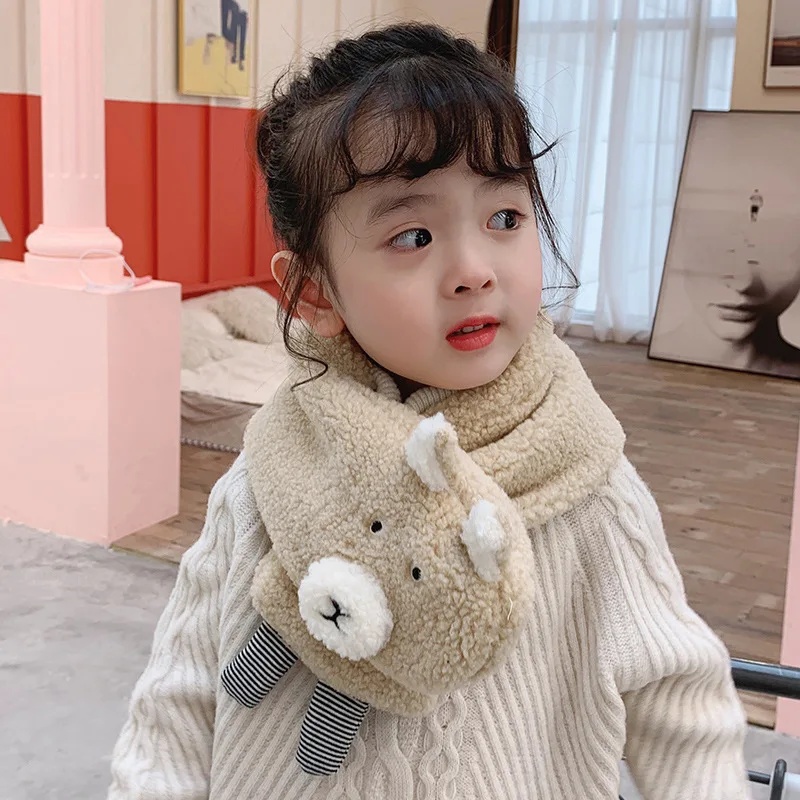MCMO/детский зимний шарф, Корейская версия, новинка, чистый цвет, для маленьких мальчиков и девочек, имитация ягненка, плюш, милый теплый шарф и шапка, перчатки - Цвет: 7