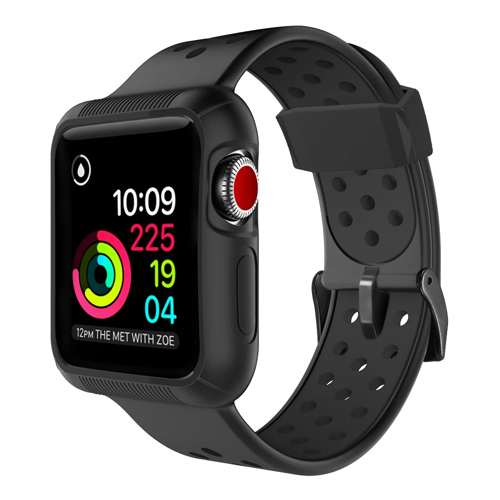 Силиконовый чехол + ремешок для наручных часов Apple Watch, версии 4 5 44 40 мм дышащая сменный Браслет спортивные аксессуары для наручных часов iWatch