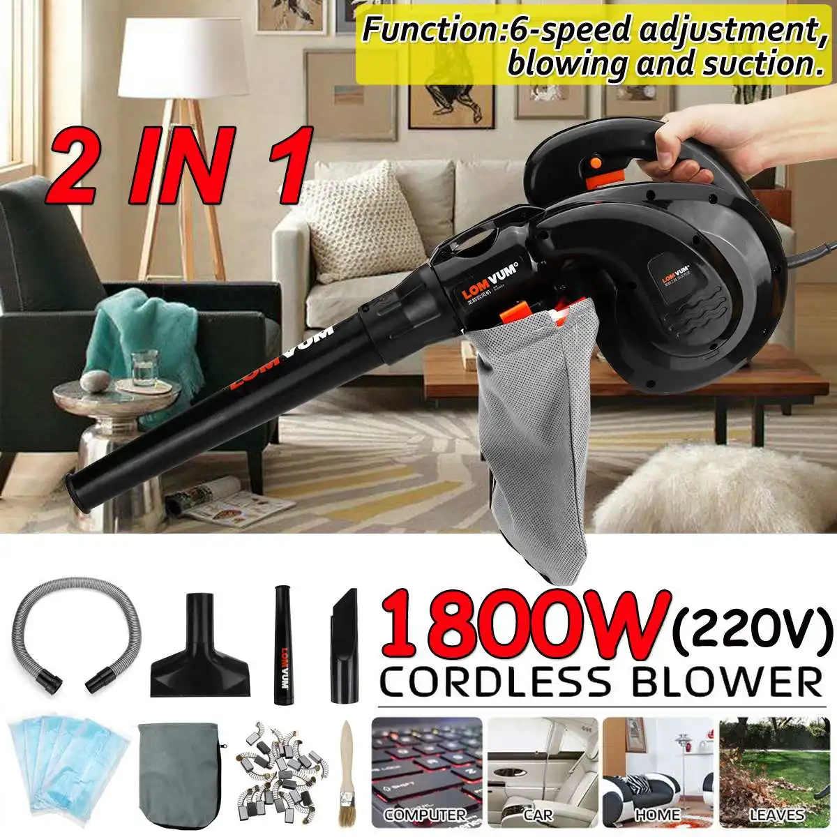

220V 1800W Air leaf Blower Air Blower Computer Cleaner Blower Cordless Sweeper & Vacuum Cleaner Dust Collector Dual Use