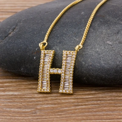 Роскошный золотой цвет A-Z 26 ожерелье с буквами CZ кулон для женщин милые инициалы имя ожерелье модные вечерние ювелирные изделия для свадьбы подарок - Окраска металла: H