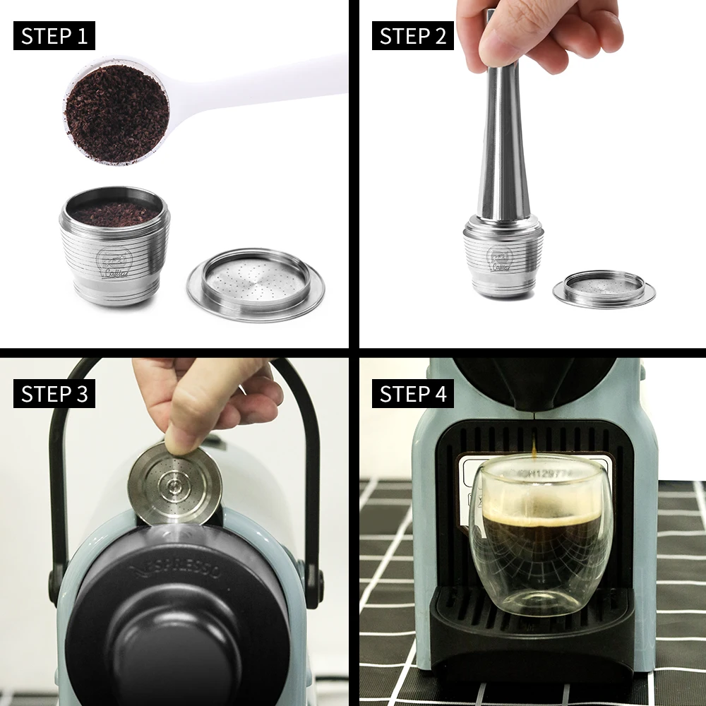 Cromo OUNONA Nespresso Capsule Ricaricabile in Acciaio Inossidabile Filtro a caffè Pod per Macchine Nespresso