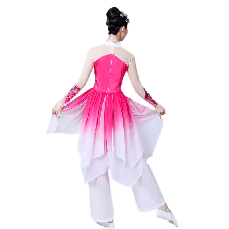 Китайский стиль Hanfu костюм для классических танцев для взрослых женский квадратный танец Yangge костюмы веер танцевальный набор