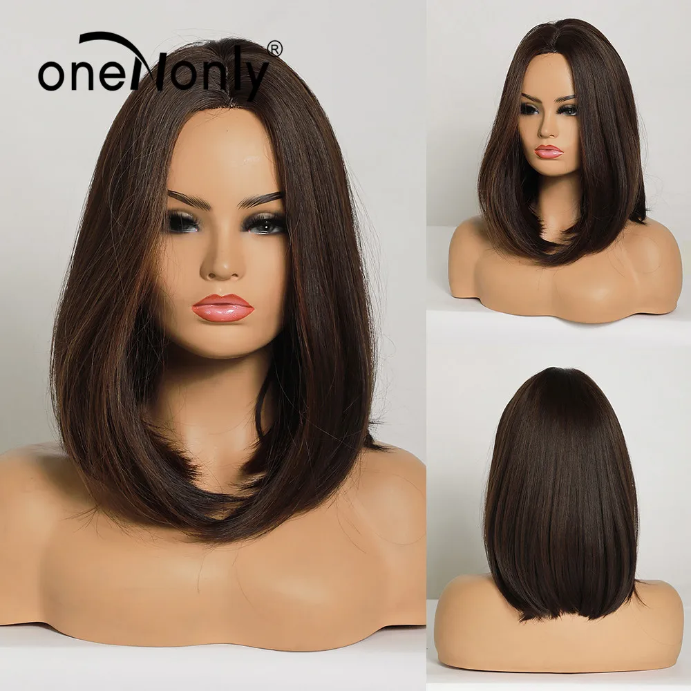 

oneNonly Ombre Synthetic Wigs Handmade Middle Parting Black Wigs for White Black Women Glueless Free Shipping Natural Hair Wigs
