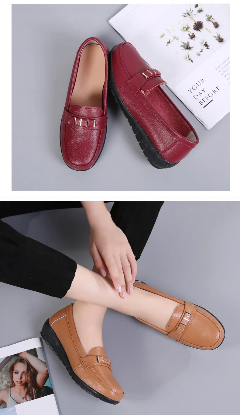Women shoes genuine leather loafers non-slip solid color casual shoes ladies 2022 new fashion flats woman shoes zapatos de mujer