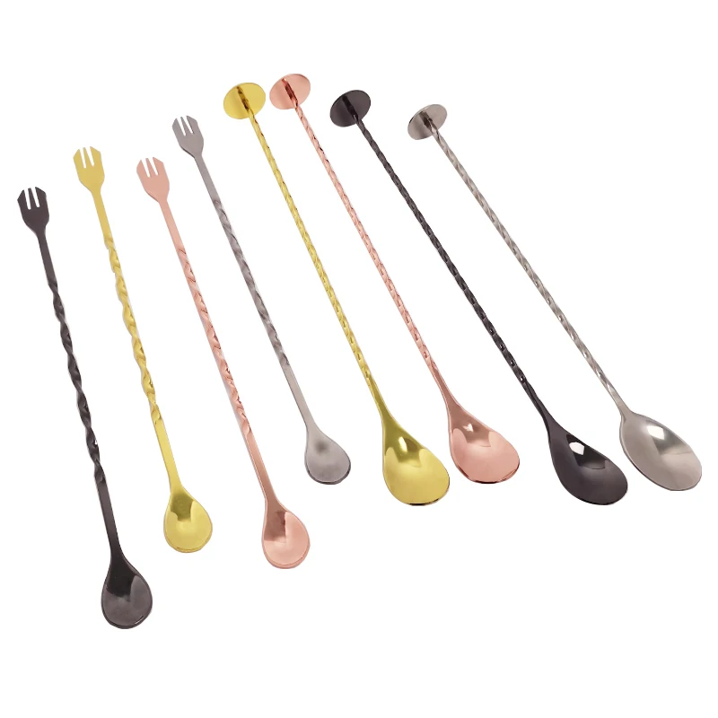 Stainless steel Bar Spoon Drink Mixer Muddler Ice Strainer Rose Gold Black Sliver Spoons Cocktail Shaker
