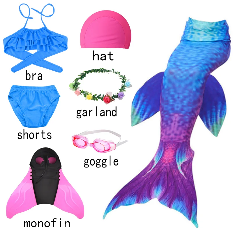 3-12Y Kids Girls Swimming Mermaid Tail Party Costume Cosplay Children Swimsuit Fantasy Beach Bikinis With/No Monofin Fin Dress |