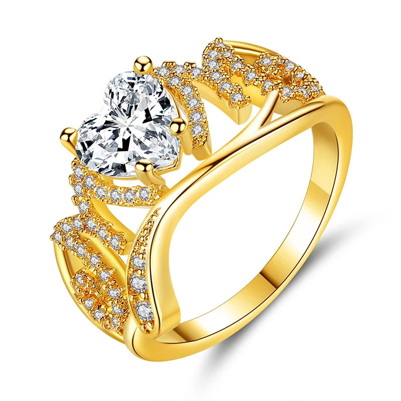 Mother's Day Heart-shaped Ring Luxury Women's Wedding Crystal Zircon Gold Fashion Lady Jewelry Gifts | Украшения и