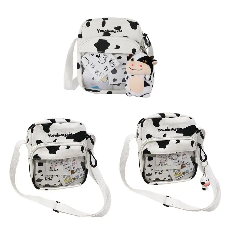 

Women Ladies Cartoon Cow Print Shoulder Bag Canvas Crossbody Tote Purse Messenger Satchel Tote