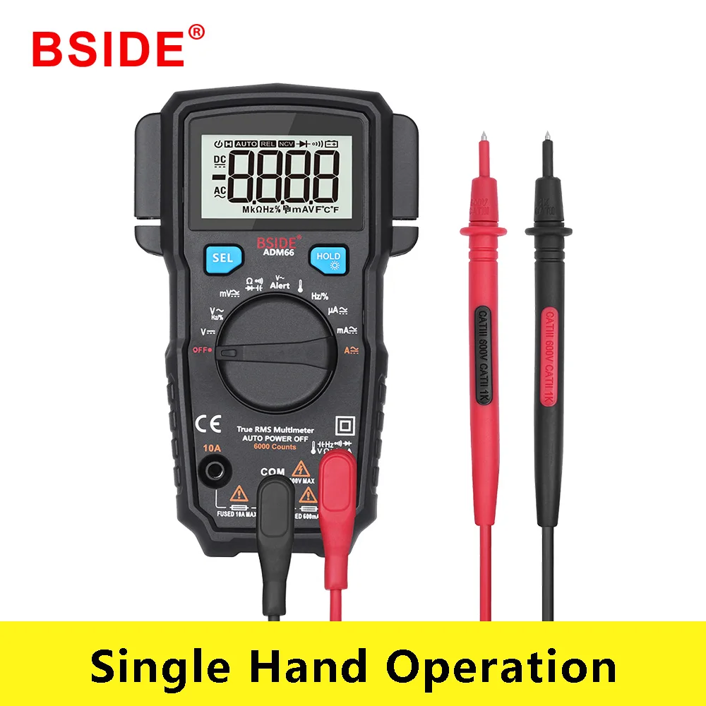 

BSIDE ADM66 True RMS Digital Multimeter Auto Range TRMS Mini 6000 DMM Dual Slot Capacitance ohm Hz Temp NCV Diode Pocket Tester