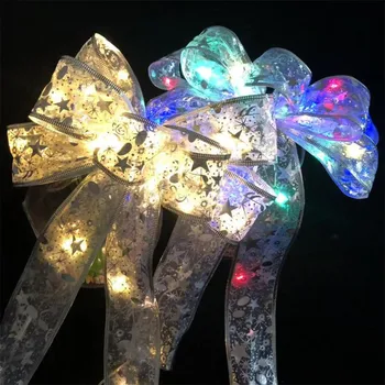 

LED Christmas Tree Ornaments Ribbon Bows for Home Christmas Tree Wreaths Decor Pretty Bow Xmas Ornament Decoration #