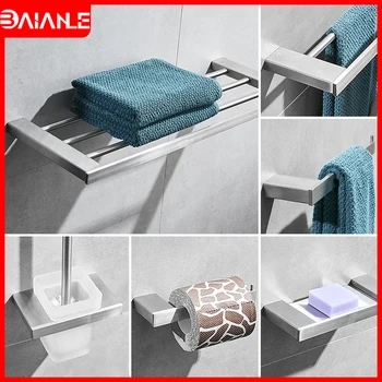 

Towel Holder Stainless Steel Towel Rack Hanging Holder Towel Bar Brush Coat Hook Soap Dish Wall Mounted Toilet Brush Holder Set