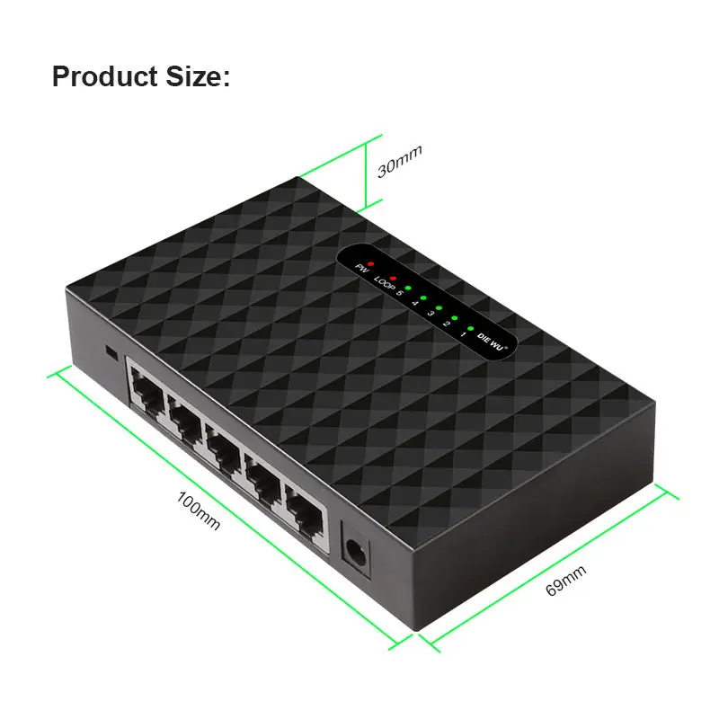 Diewu 5 портов Gigabit Ethernet сетевой коммутатор 10/100/1000Mpbs концентратор Настольный Lan коммутатор адаптер металлический чехол(ЕС вилка
