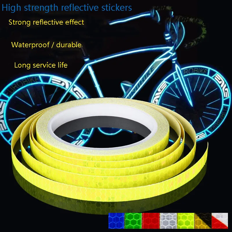 

1cmx8m Car Styling Bike Reflective Stickers Cycling Fluorescent Reflective Tape Bicycle Adhesive Tape Safety Decor Sticker