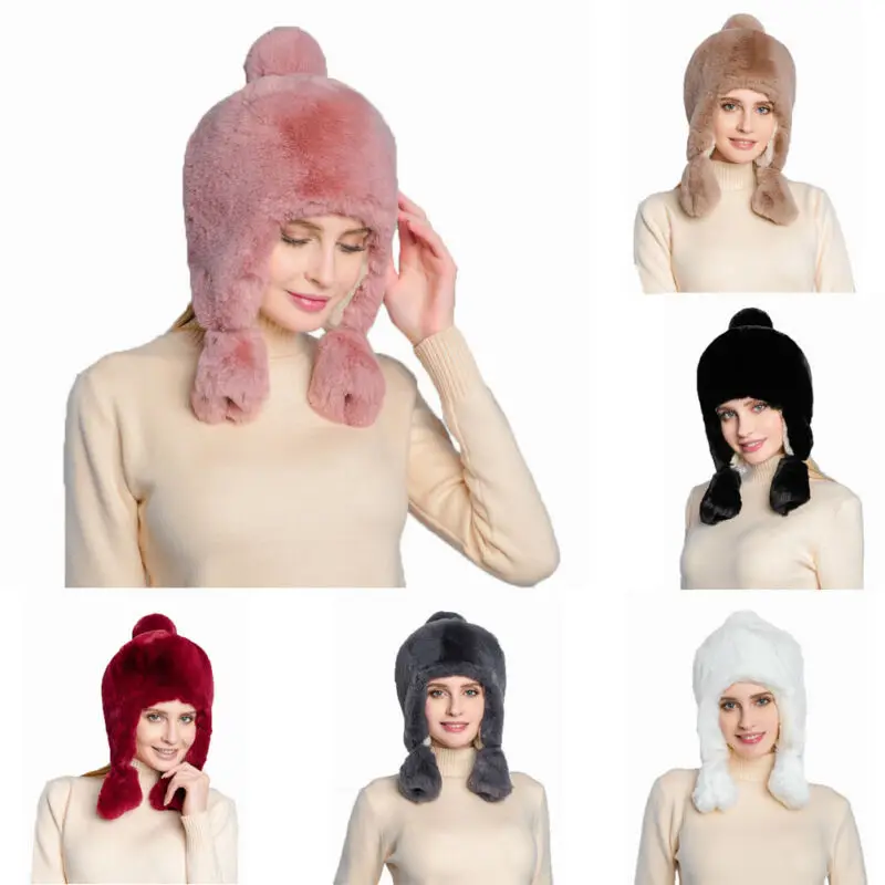 Теплые утолщенные наушники из искусственного меха, модные зимние женские однотонные шапки-бомберы в русском стиле