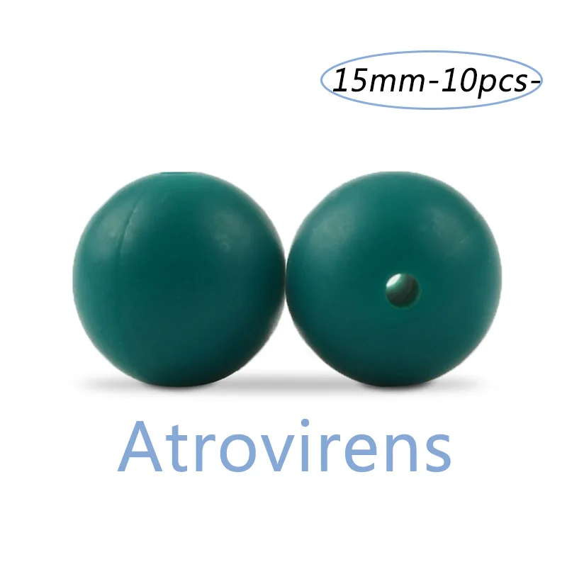 atrovirens LOFCA 10 шт./лот, силиконовые бусины, 15 мм, свободные бусины, Детские Прорезыватели, игрушка без бисфенола, пищевого класса, DIY, жевательные ювелирные подвески, изготовление - Цвет: atrovirens