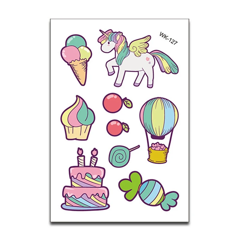 6 Sheet/Pack Random Color Cute Children Kids Cartoon Temporary Tattoos Sticker Girls Kids Unicorn Birthday Party Sticker