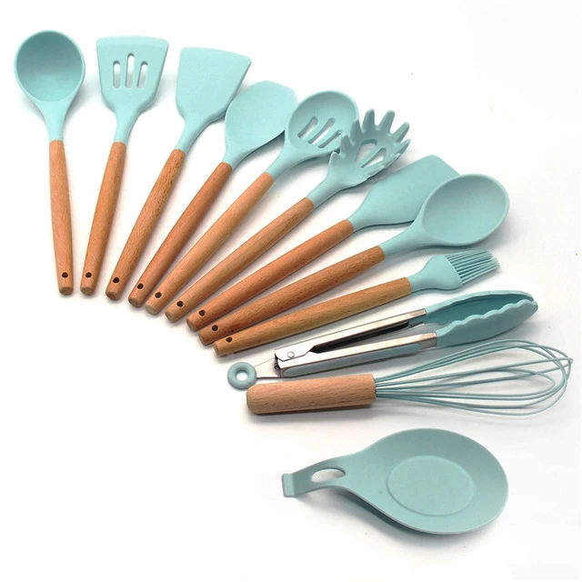 12 Pcs Kitchen Set 11/12 шт набор силиконовых кухонных принадлежностей с деревянной ручкой и ящиком для хранения, набор кухонных принадлежностей, антипригарная металлическая кулинарная лопатка, Подарочные инструменты - Цвет: 12 Pcs Kitchen Set