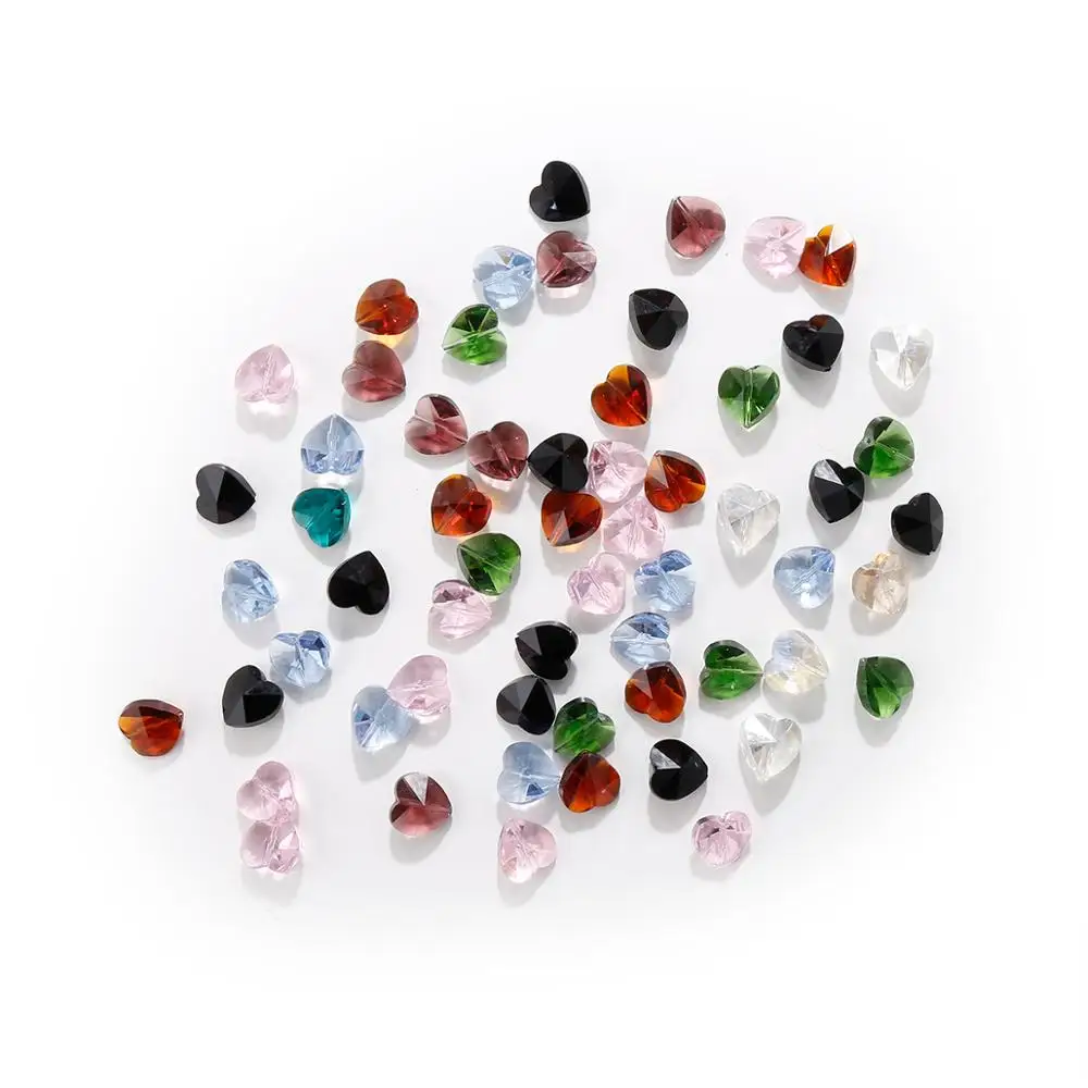 

60pcs/box 14mm Straight Hole Peach Heart Glass Crystal Bead Accessories Random Mixed Color DIY Jewelry Findings Making Wholesale
