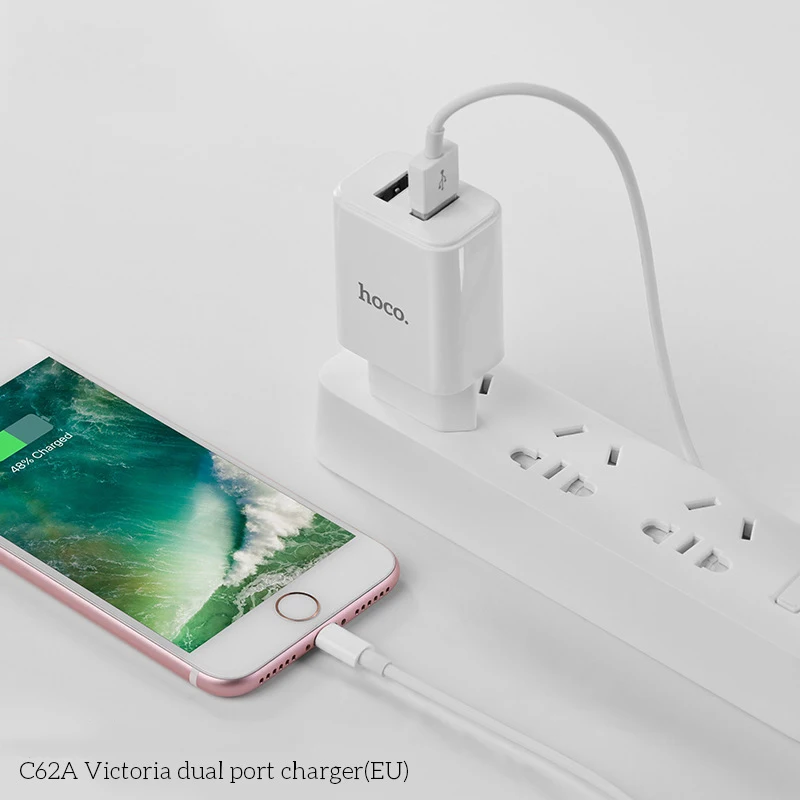 HOCO C62A Быстрая зарядка с двумя портами USB зарядное устройство 2.1A для samsung S10 A50 Xiaomi Mi9 iPhone X 7 зарядное устройство для мобильного телефона настенный адаптер EU