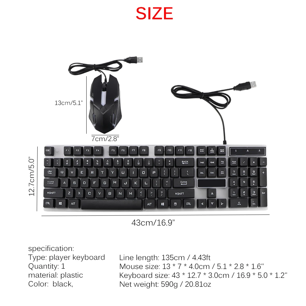 Комбинированный ПК геймер светодиодный игровой набор клавиатура и мышь Проводная клавиатура 2,4G геймерская клавиатура с подсветкой Игровая Клавиатура Набор для ноутбука