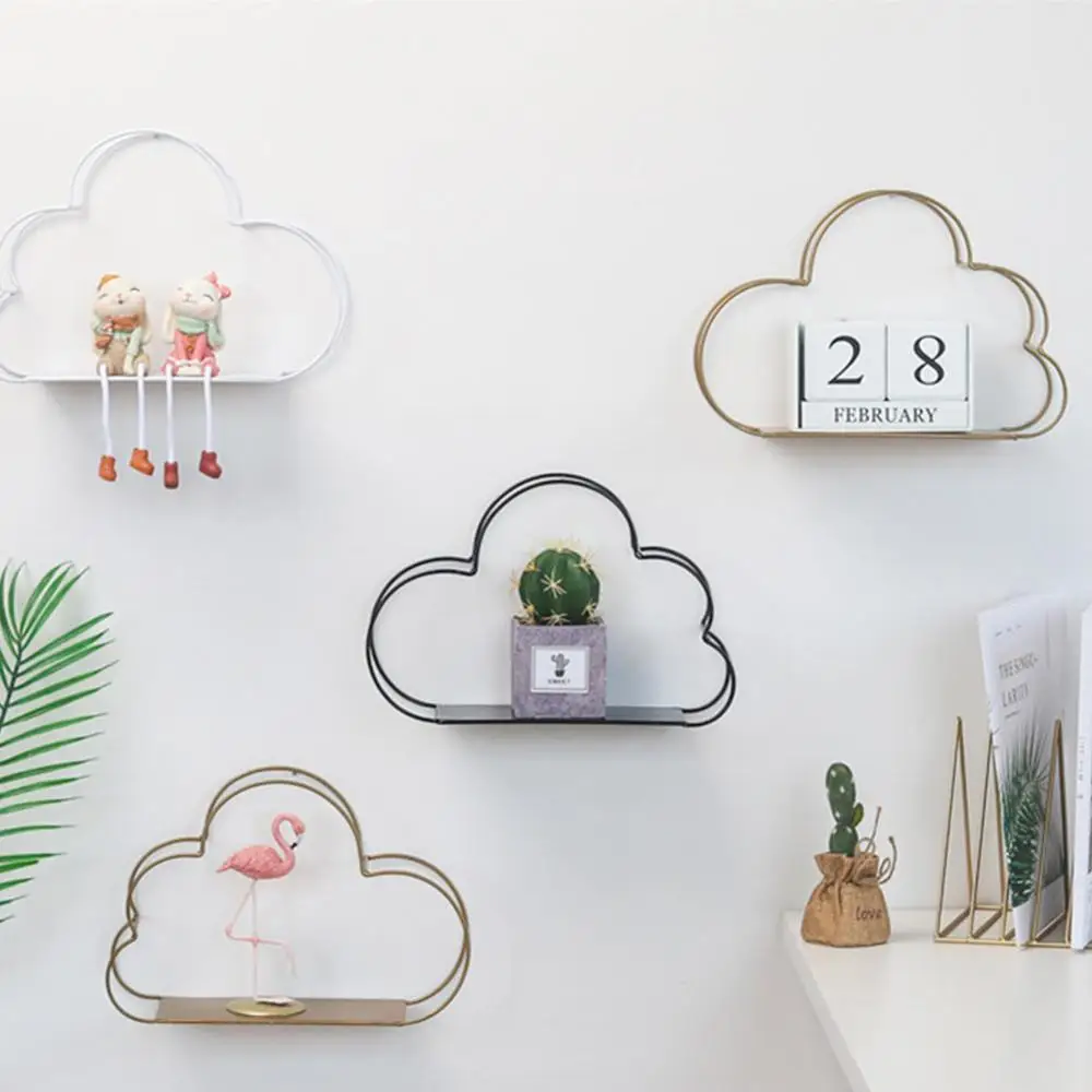 

Wall Shelf Metal Cloud Shape Iron Receiving Frames Shelf Wall Hanging Storage Holders Living Room Office Decoration Shelfs