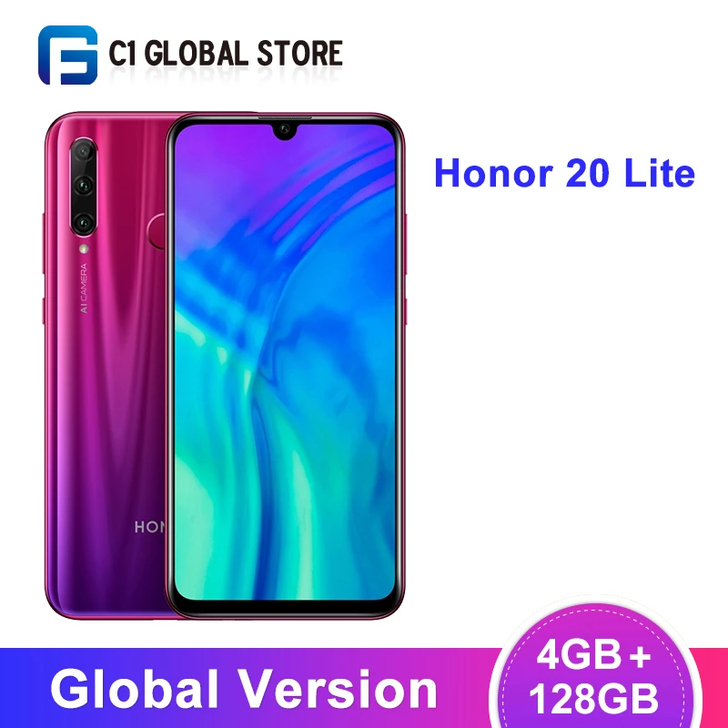 Глобальная версия, Honor 20 Lite, 4 Гб, 128 ГБ, смартфон Kirin 710, четыре ядра, 32 МП, фронтальная камера, 3400 мАч, Android 9,0, NFC