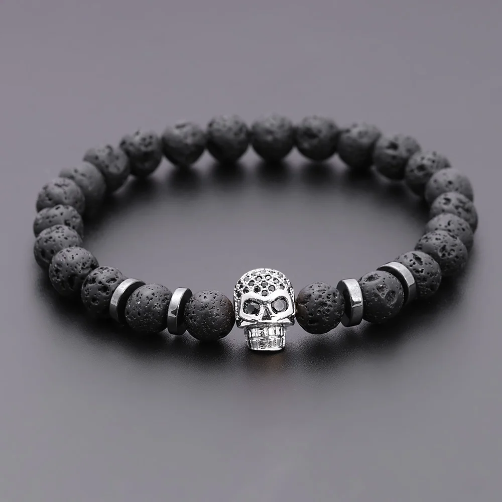 Black Eye Skull Hematite Bead Bracelet Men Classic Handmade 8mm Lava Stone Charm Bracelet For Men Jewelry Gift bracelet jewelry