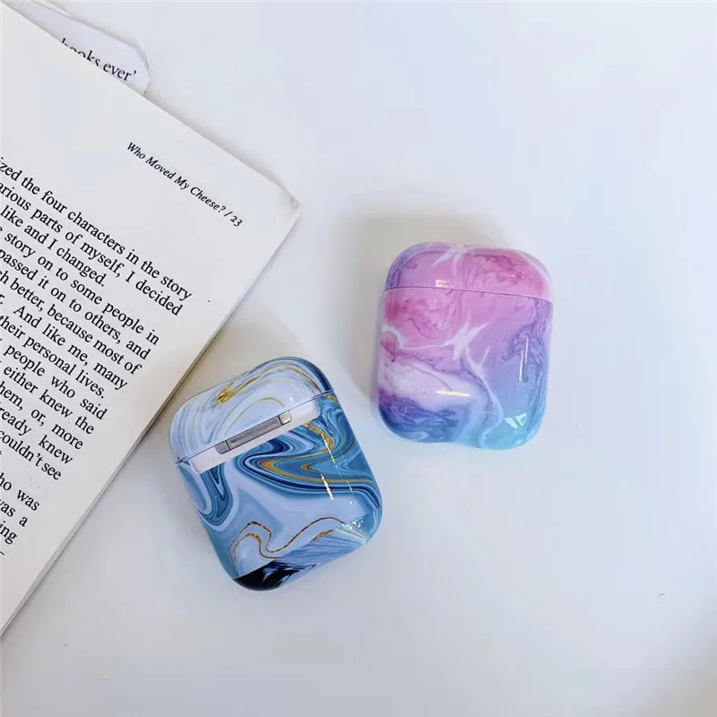 KJOEW Ins простой чехол с мраморными ушками для Airpods 1 2 Жесткий Чехол из поликарбоната
