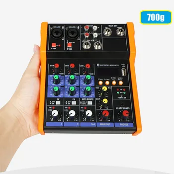 

Mini Audio Mixer Console 4 Channels Bluetooth 48V Phantom Power for DJ Karaoke Multi-Function Digital Display MP3 USB Recording