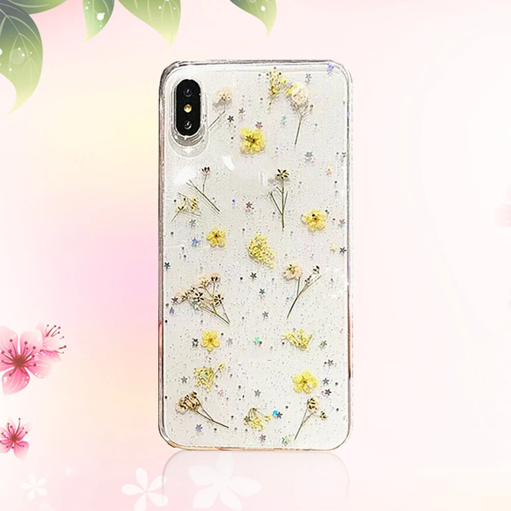 Прозрачный мягкий чехол из ТПУ с натуральным высушенным цветком для iPhone 11 Pro X XS XR